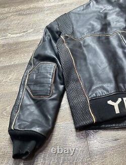 Vintage 1980's Yamaha Men's XL Black Leather Motorcycle Jacket Sleeve Letters