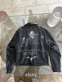 Vintage 1980s Punk Leather Jacket Hand Painted Kevin Sykes Skull Batman Detroit