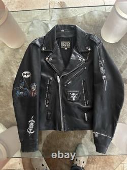 Vintage 1980s Punk Leather Jacket Hand Painted Kevin Sykes Skull Batman Detroit