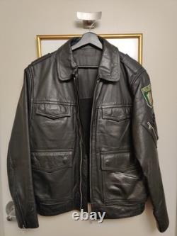 Vintage 1989 Original West German Polizei Black Leather RIRI Zip Jacket Rare L