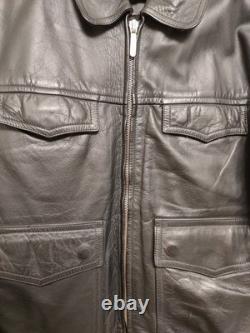 Vintage 1989 Original West German Polizei Black Leather RIRI Zip Jacket Rare L
