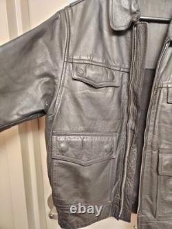 Vintage 1989 Original West German Polizei Black Leather RIRI Zip Jacket Rare L