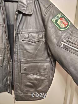 Vintage 1989 Original West German Polizei Black Leather RIRI Zip Jacket Rare L