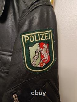 Vintage 1989 Original West German Polizei Black Leather RIRI Zip Jacket Rare L