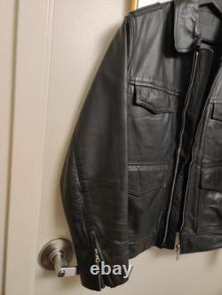 Vintage 1989 Original West German Polizei Black Leather RIRI Zip Jacket Rare L