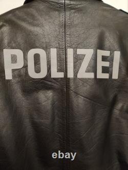 Vintage 1989 Original West German Polizei Black Leather RIRI Zip Jacket Rare L