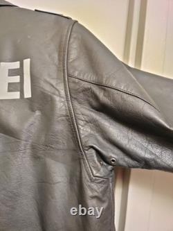 Vintage 1989 Original West German Polizei Black Leather RIRI Zip Jacket Rare L