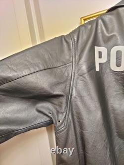 Vintage 1989 Original West German Polizei Black Leather RIRI Zip Jacket Rare L