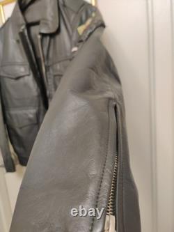 Vintage 1989 Original West German Polizei Black Leather RIRI Zip Jacket Rare L