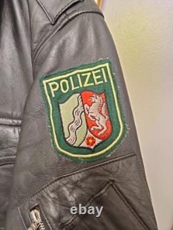 Vintage 1989 Original West German Polizei Black Leather RIRI Zip Jacket Rare L