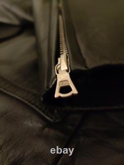 Vintage 1989 Original West German Polizei Black Leather RIRI Zip Jacket Rare L