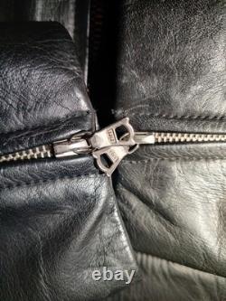 Vintage 1989 Original West German Polizei Black Leather RIRI Zip Jacket Rare L