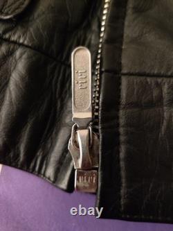 Vintage 1989 Original West German Polizei Black Leather RIRI Zip Jacket Rare L