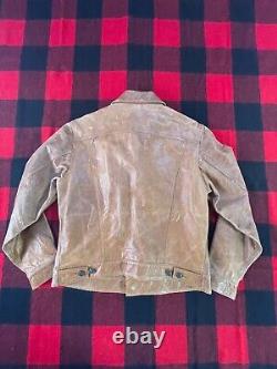 Vintage 1990s Gap S Tan Leather Type III Western Biker Motorcycle Jacket