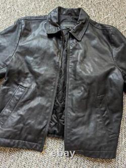 Vintage 1990s black BANANA REPUBLIC leather jacket M cowhide MOTORCYCLE harley