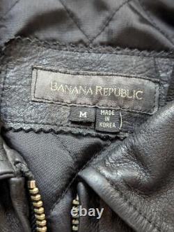 Vintage 1990s black BANANA REPUBLIC leather jacket M cowhide MOTORCYCLE harley