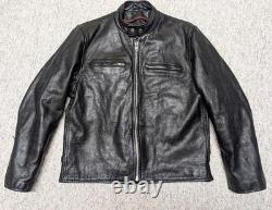 Vintage 1990s black CAFE RACER leather L motorcycle jacket COWHIDE jamin RACING