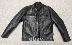 Vintage 1990s black CAFE RACER leather L motorcycle jacket COWHIDE jamin RACING