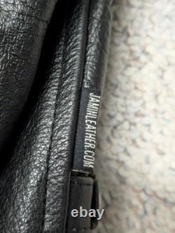 Vintage 1990s black CAFE RACER leather L motorcycle jacket COWHIDE jamin RACING