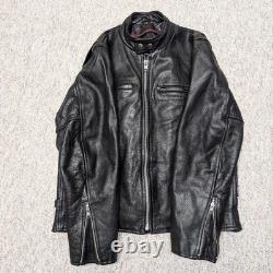 Vintage 1990s black CAFE RACER leather L motorcycle jacket COWHIDE jamin RACING