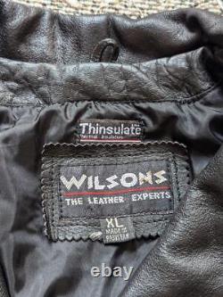 Vintage 1990s black WILSONS motorcycle jacket XL belted 46 punk BIKER mad max