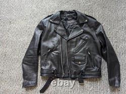 Vintage 1990s black WILSONS motorcycle jacket XL belted 46 punk BIKER mad max