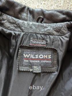 Vintage 1990s black WILSONS motorcycle jacket XL belted 46 punk BIKER mad max
