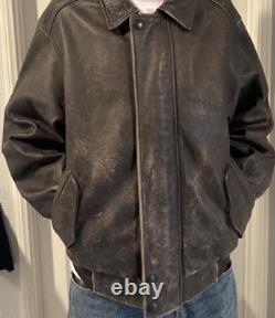 Vintage 1990s bomber EDDIE BAUER leather jacket M motorcycle PATINA brown