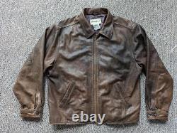Vintage 1990s brown EDDIE BAUER leather jacket XL motorcycle PATINA mad max 50