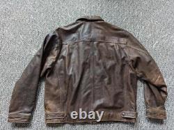 Vintage 1990s brown EDDIE BAUER leather jacket XL motorcycle PATINA mad max 50