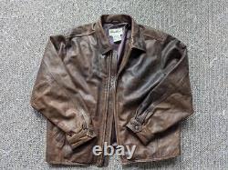 Vintage 1990s brown EDDIE BAUER leather jacket XL motorcycle PATINA mad max 50