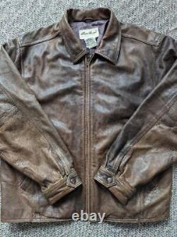 Vintage 1990s brown EDDIE BAUER leather jacket XL motorcycle PATINA mad max 50