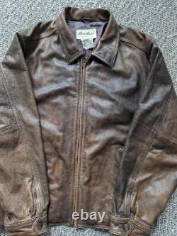 Vintage 1990s brown EDDIE BAUER leather jacket XL motorcycle PATINA mad max 50
