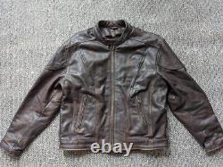 Vintage 1990s cowhide MOTORCYCLE leather jacket XL brown SKULL mayhem CAFE RACER