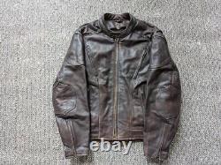 Vintage 1990s cowhide MOTORCYCLE leather jacket XL brown SKULL mayhem CAFE RACER