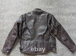 Vintage 1990s cowhide MOTORCYCLE leather jacket XL brown SKULL mayhem CAFE RACER