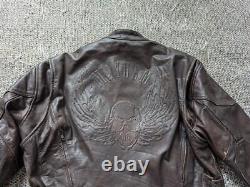 Vintage 1990s cowhide MOTORCYCLE leather jacket XL brown SKULL mayhem CAFE RACER