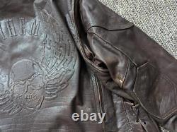Vintage 1990s cowhide MOTORCYCLE leather jacket XL brown SKULL mayhem CAFE RACER