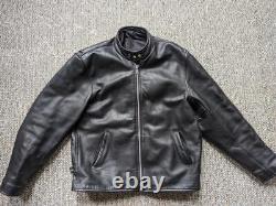 Vintage 1990s heavy duty CAFE RACER leather jacket L black MOTORCYCLE harley