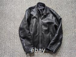 Vintage 1990s heavy duty CAFE RACER leather jacket L black MOTORCYCLE harley