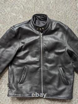 Vintage 1990s heavy duty CAFE RACER leather jacket L black MOTORCYCLE harley