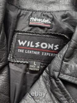 Vintage 1990s jacket WILSONS motorcycle jacket L black 44-46 belted BIKER madmax