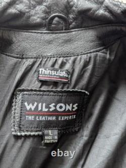 Vintage 1990s jacket WILSONS motorcycle jacket L black 44-46 belted BIKER madmax