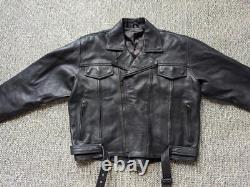 Vintage 1990s leather 3XL motorcycle jacket 50-52 black VENTED biker harley