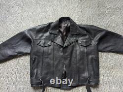 Vintage 1990s leather 3XL motorcycle jacket 50-52 black VENTED biker harley