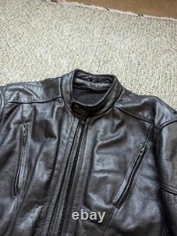 Vintage 1990s leather BIKER motorcycle jacket XL black CAFE RACER vented racing
