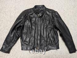 Vintage 1990s leather CAFE RACER motorcycle jacket 2XL black VENTED racing 50