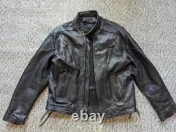 Vintage 1990s leather MOTORCYCLE jacket 48 black cowhide VENTED cafe racer XL