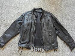Vintage 1990s leather MOTORCYCLE jacket 48 black cowhide VENTED cafe racer XL