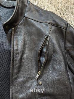 Vintage 1990s leather MOTORCYCLE jacket 48 black cowhide VENTED cafe racer XL